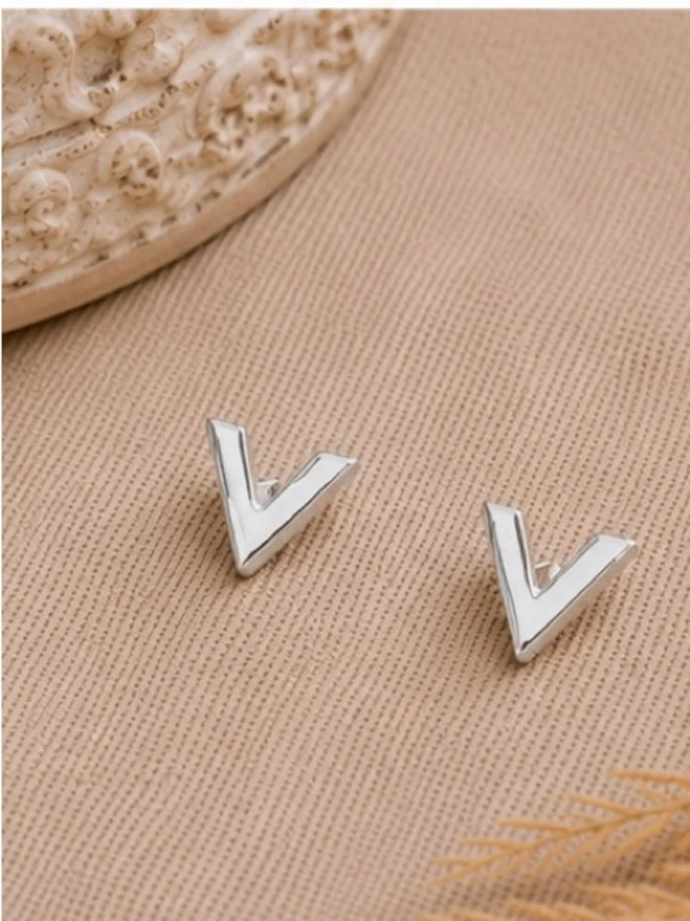 Silver Minimalist V Stud Earrings Designer Inspired